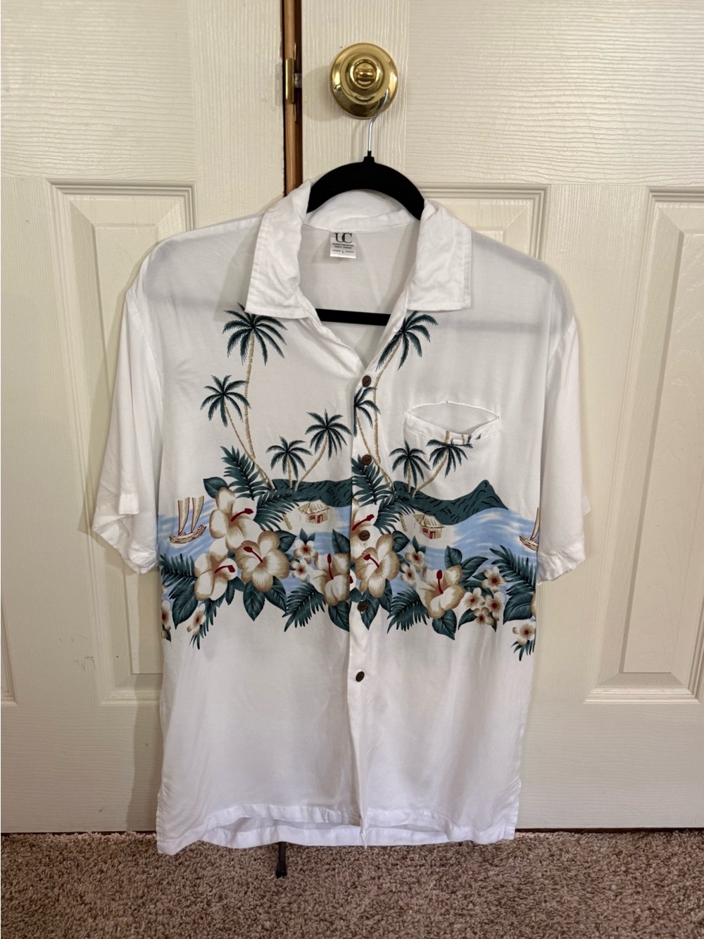 Hawaiian Palm Tree Floral Button Up Shirt Men’s L
